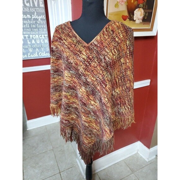 ALFRED DUNNER Petite S - M Sweater Poncho Cape Fringe Autumn Palette - Picture 14 of 14